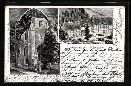 AK Allerheiligen im Schwarzwald, an der Kirchenruine, Blick auf den Hof