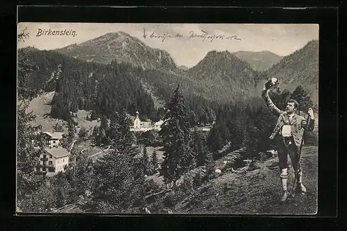 AK Birkenstein, Wanderer mit Blick ins Tal