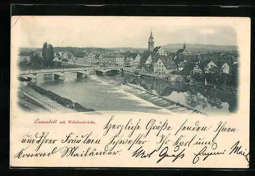AK Cannstatt, Blick Auf die Stadt und die Wilhelmsbrücke