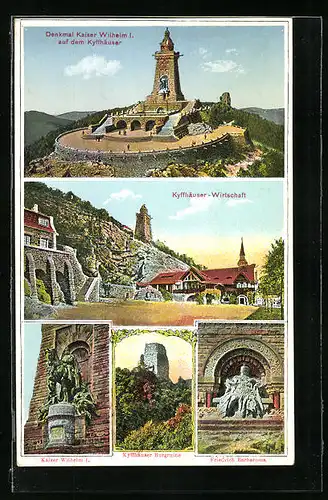 AK Kyffhäuser, Denkmal Kaiser Wilhelm I., Gasthaus und Burgruine