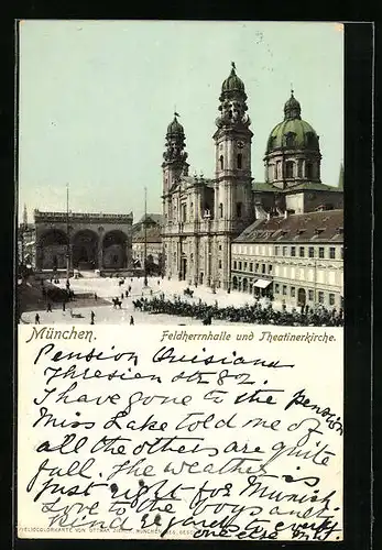 AK München, Feldherrnhalle und Theatinerkirche