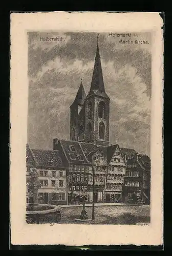 AK Halberstadt, Jolzmarkt mit Martinikirche