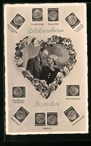AK Briefmarkensprache: Es muss so sein, Ewig nur Dein, Liebespaar