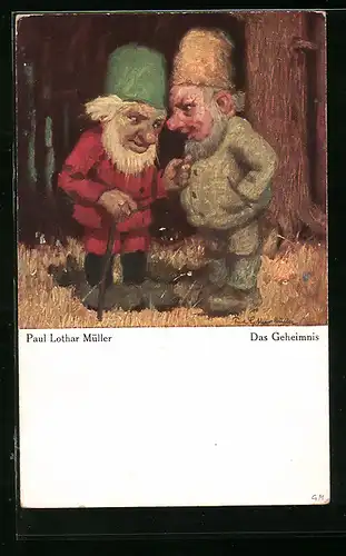 Künstler-AK Paul Lothar Müller: Das Geheimnis, Zwerge im Gespräch