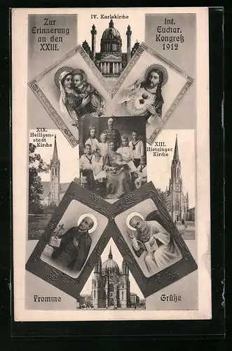 AK Wien, Eucharistischer Kongress 1912, KArlskirche, Hietzinger Kirche & Heiligenstadt-Kirche