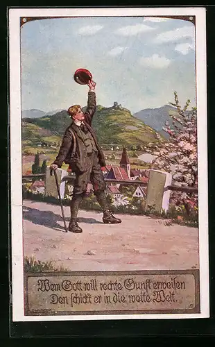 Künstler-AK Ernst Kutzer: Volksliedkarte Nr. 8, Wanderer