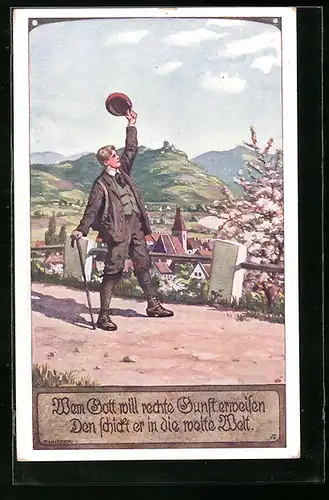 Künstler-AK Ernst Kutzer: Volksliedkarte Nr. 8: Wem Gott will rechte Gunst erweisen...