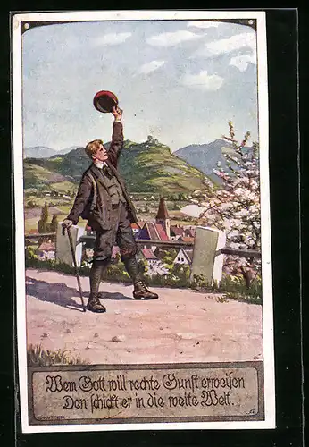 Künstler-AK Ernst Kutzer: Volksliedkarte Nr. 8: Wem Gott will rechte Gunst werweisen