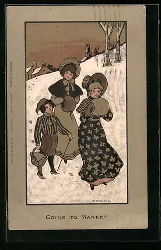 Künstler-AK Ethel Parkinson: Mädchen mit Muff im Winter
