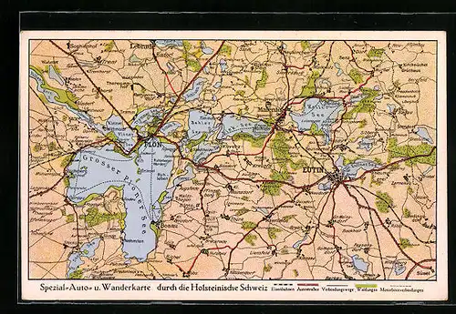 Künstler-AK Plön /Holsteinische Schweiz, Landkarte mit Eutin, Malente und Bösdorf