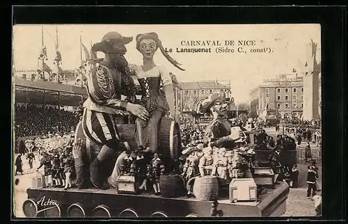 AK Nice, Carnaval, Le Lansquenet, Umzugswagen zu Fasching