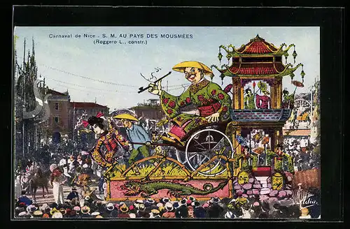 AK Nice, Carnaval, S. M. au Pays des Mousmées, Umzugswagen zu Fasching