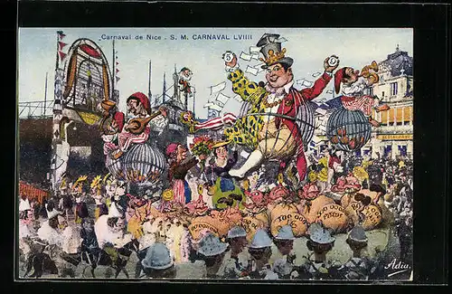 AK Nice, Carnaval, S. M. Carnaval LVIII., Umzugswagen zu Fasching