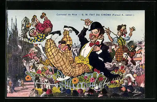 AK Nice, Carnaval, S. M. fait du Cinéma, Umzugswagen zu Fasching