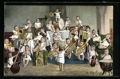 AK Kinder mit Trompeten, Geigen und Pauke