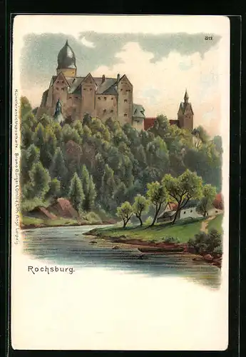 Lithographie Rochsburg, Blick zur Burg