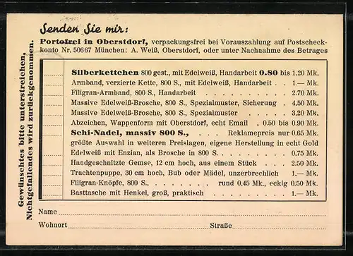 Künstler-AK Oberstdorf, Kunstgewerberaum Alexander Weiss, Filigran Siber Messing Holz