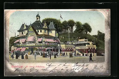 AK Hamburg-St.Pauli, Besucher vor dem St. Pauli-Fährhaus