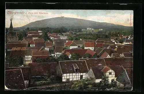 AK Elbingerode / Harz, Totale mit Brocken im Hintergrund