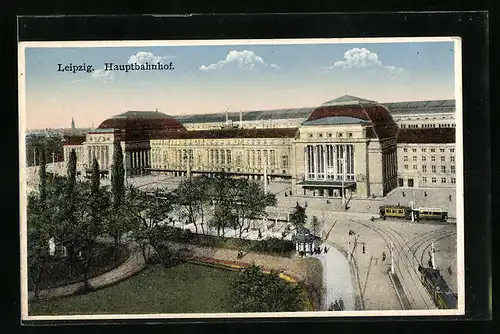 AK Leipzig, Hauptbahnhof und Strassenbahnen