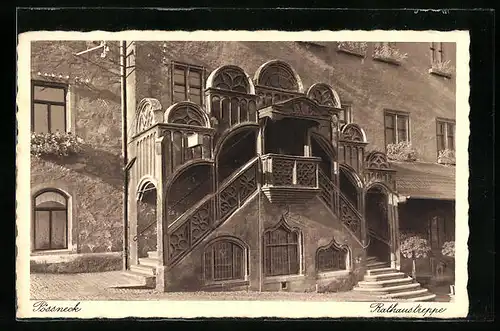 AK Pössneck, an der Rathaustreppe