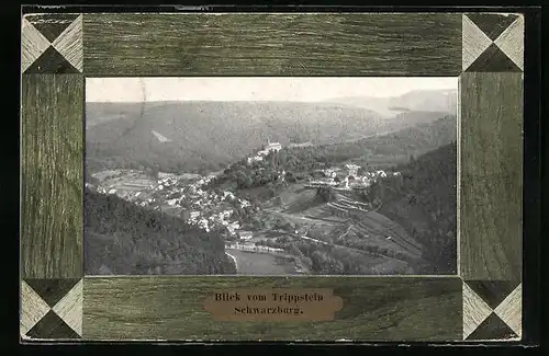 AK Schwarzburg, Panoramablick vom Trippstein aus gesehen