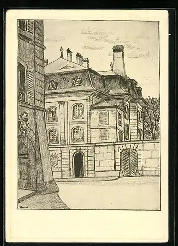 Künstler-AK Bern, Patrizierhaus an der Strasse Herrengasse