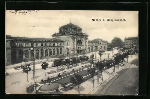 AK Mannheim, Strassenbahn am Hauptbahnhof