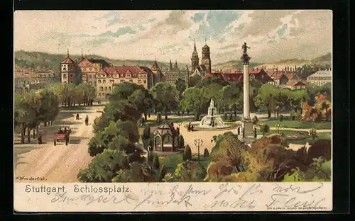Lithographie Stuttgart, Blick zum Schlossplatz
