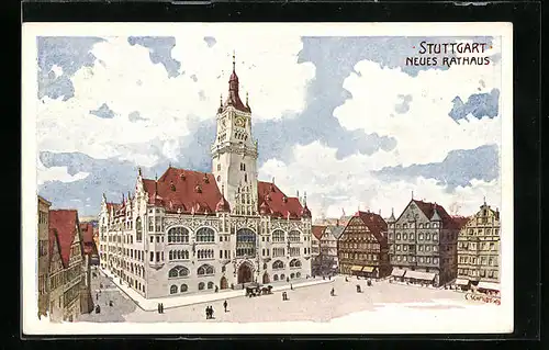 Künstler-AK Stuttgart, Neues Rathaus