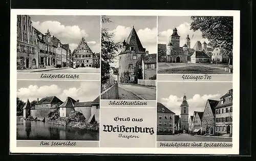 AK Weissenburg / Bayern, Luitpoldstrasse, Scheibleinsturm, Marktplatz und Ellinger Tor