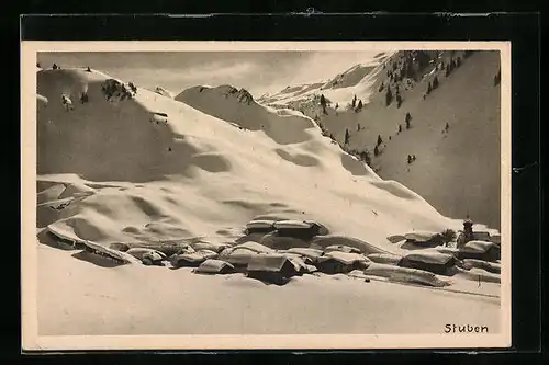 AK Stuben am Arlberg, Panorama im Schnee