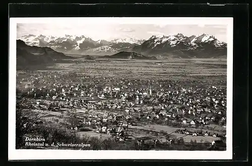 AK Dornbirn /Rheintal, Teilansicht und die Schweizeralpen