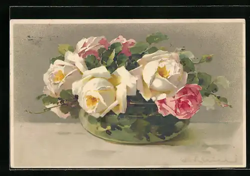 Künstler-AK Catharina Klein: Rosen in einer Vase