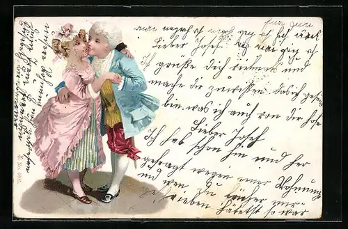 AK Pärchen in altertümlicher Kleidung beim Tanz
