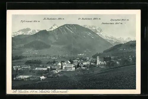 AK St. Gallen, Teilansicht mit Tieflimauer, Reichenstein u. Gr. Buchstein