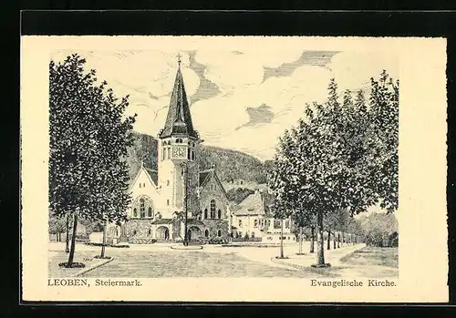 Künstler-AK Leoben, Evangelische Kirche