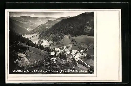 AK Salla am Fusse d. Stubalpe, Teilansicht mit Schutzhaus Gaberl und Ruine Klingenstein