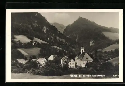 AK Gams bei Hieflau, Ortspartie mit Kirche