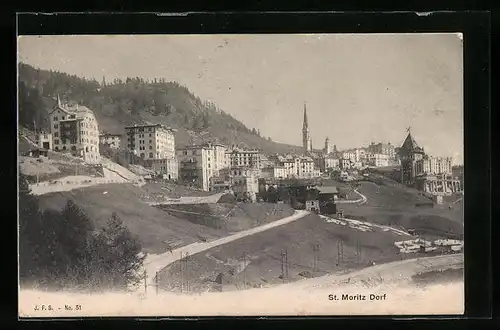 AK St. Moritz Dorf, Blick auf die Villen am Hang