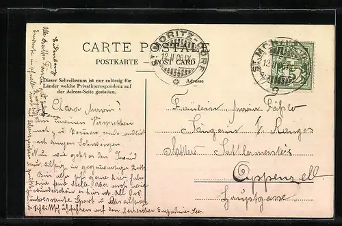 AK St. Moritz Dorf, Blick auf die Villen am Hang