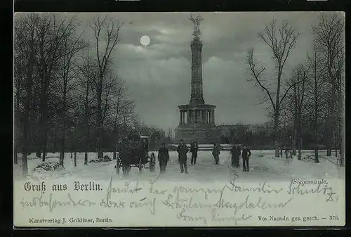 Mondschein-AK Berlin, Passanten an der Siegessäule