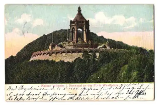Relief-AK Porta Westfalica, Kaiser Wilhelm I. Denkmal