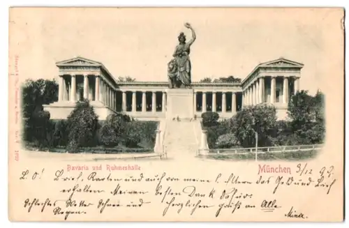 Relief-AK München, Bavaria und Ruhmeshalle