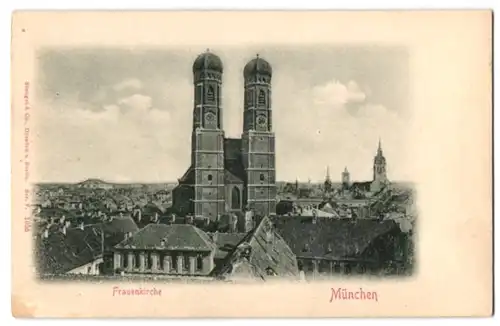 Relief-AK München, Frauenkirche im Stadtbild