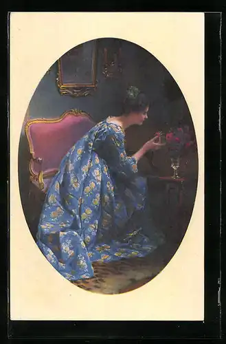 Künstler-AK sign. V. Schramm: Die blaue Dame