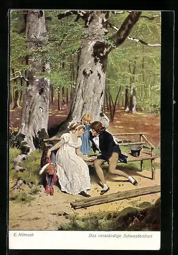 Künstler-AK sign. E. Klimsch: Das verständige Schwesterchen