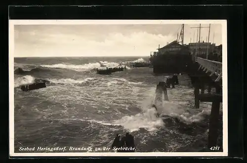 AK Heringsdorf, Brandung an der Seebrücke