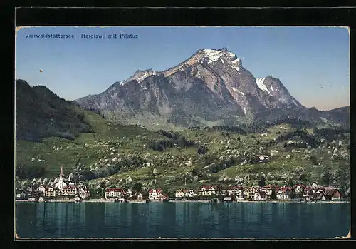 AK Hergiswil, Gesamtansicht mit Pilatus am Vierwaldstättersee