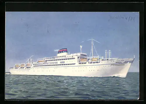 AK Italienisches Passagierschiff MN Aurelia auf hoher See